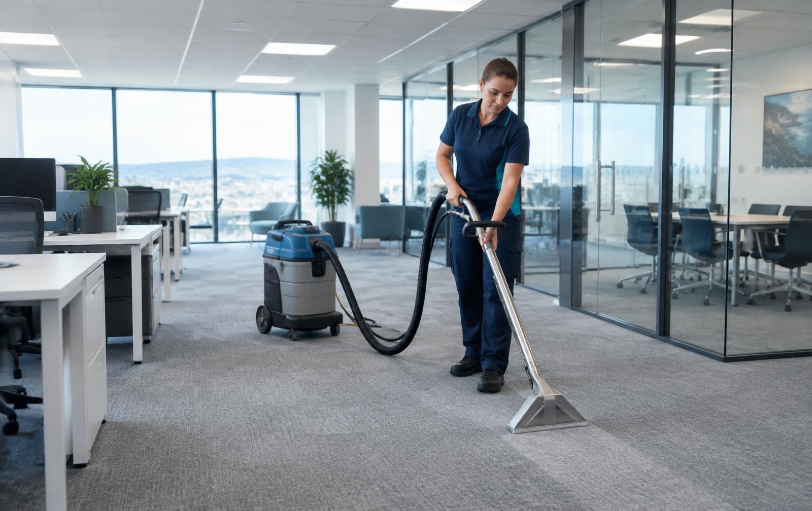 Professional carpet cleaning in a modern Cornwall office