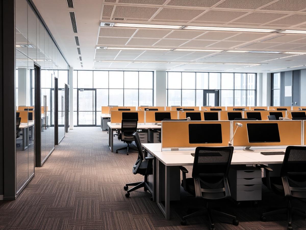 Clean open-plan office interior maintained by commercial cleaners in Cornwall